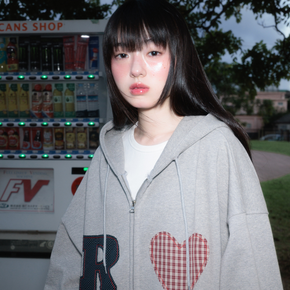 로제프란츠 하트 체크 오버핏 후드 집업 그레이(Rosefrantz Heart Check Overfit Hood Zip-Up [Gray]) - 6