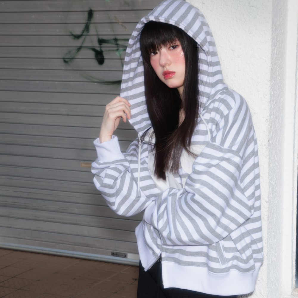로제프란츠 패치 스트라이프 후드 집업 아이보리(Rosefrantz Patch Stripe Hood Zip-Up [Ivory]) - 3
