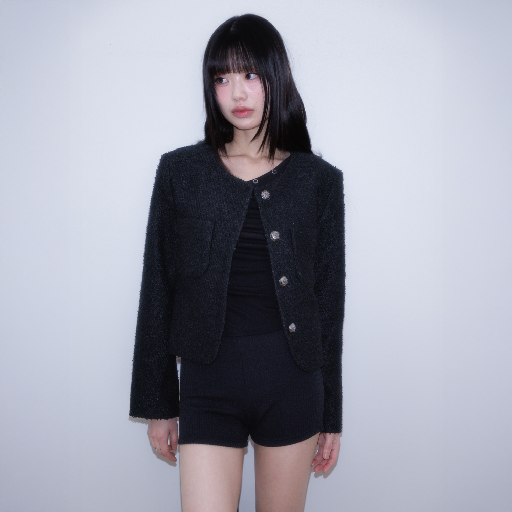 로제프란츠 클래식 버튼 크롭 트위드 자켓 블랙(Rosefrantz Classic Button Crop Tweed Jacket [Black]) - 5
