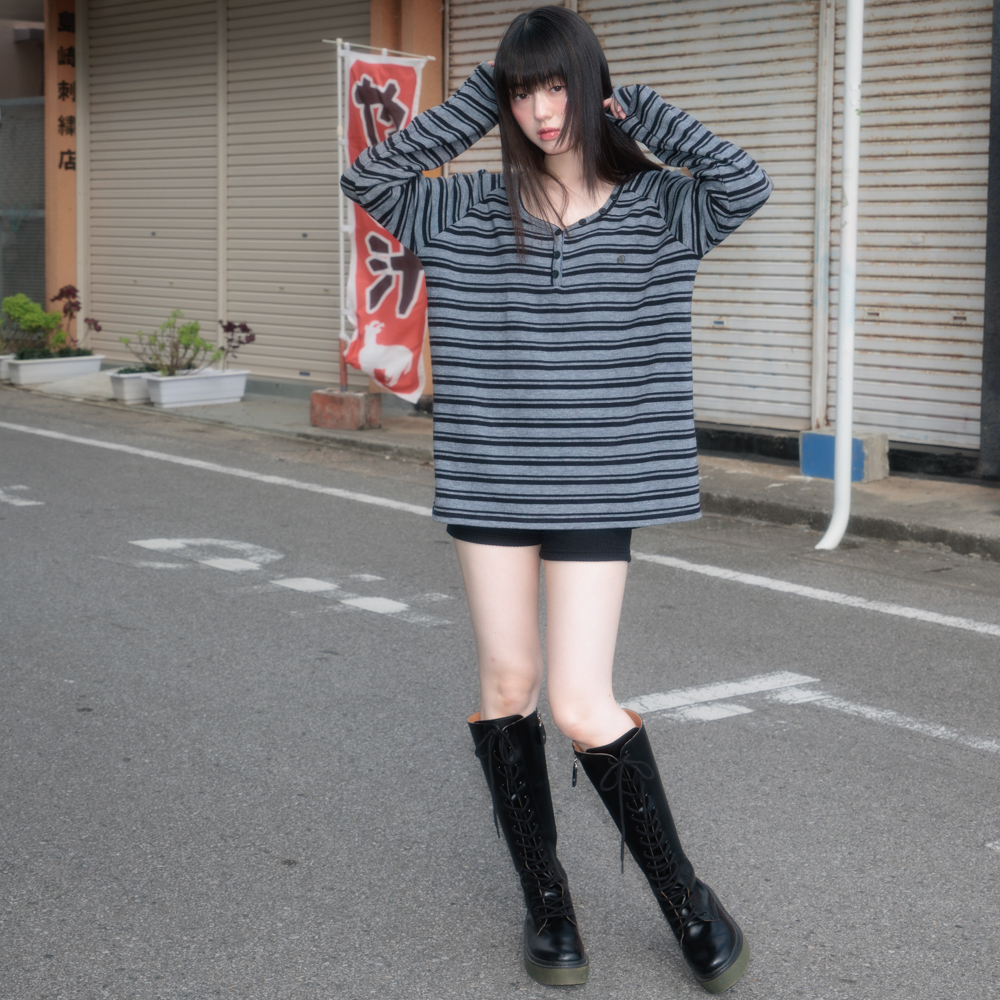 로제프란츠 스트라이프 버튼 롱슬리브 블랙(Rosefrantz Stripe Button Long Sleeve [Black]) - 4