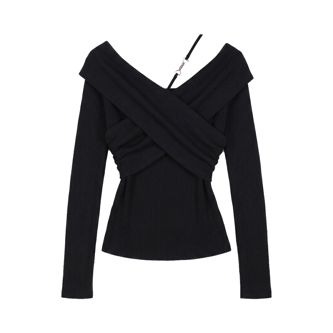 로제프란츠 크로스 오프숄더 니트 블랙(Rosefrantz Cross Off Shoulder Knit [Black])