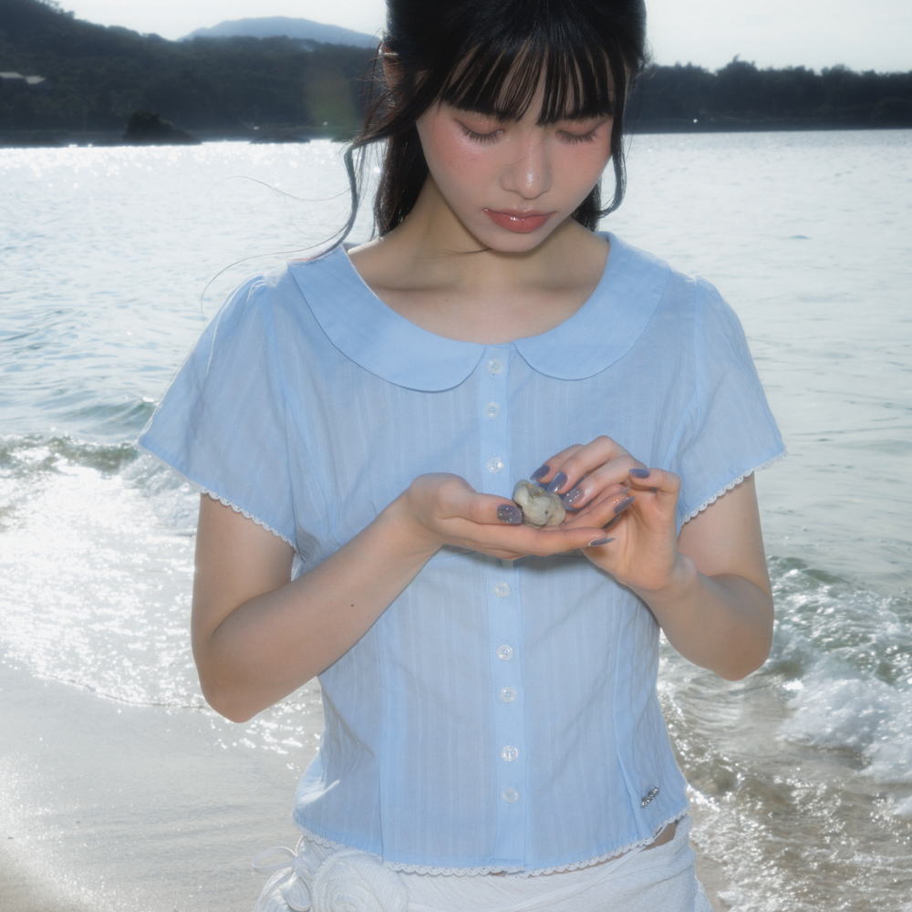 로제프란츠 라운드 카라 반팔 블라우스 스카이 블루(Rosefrantz Round Collar Short Sleeve Blouse [Sky Blue]) - 6