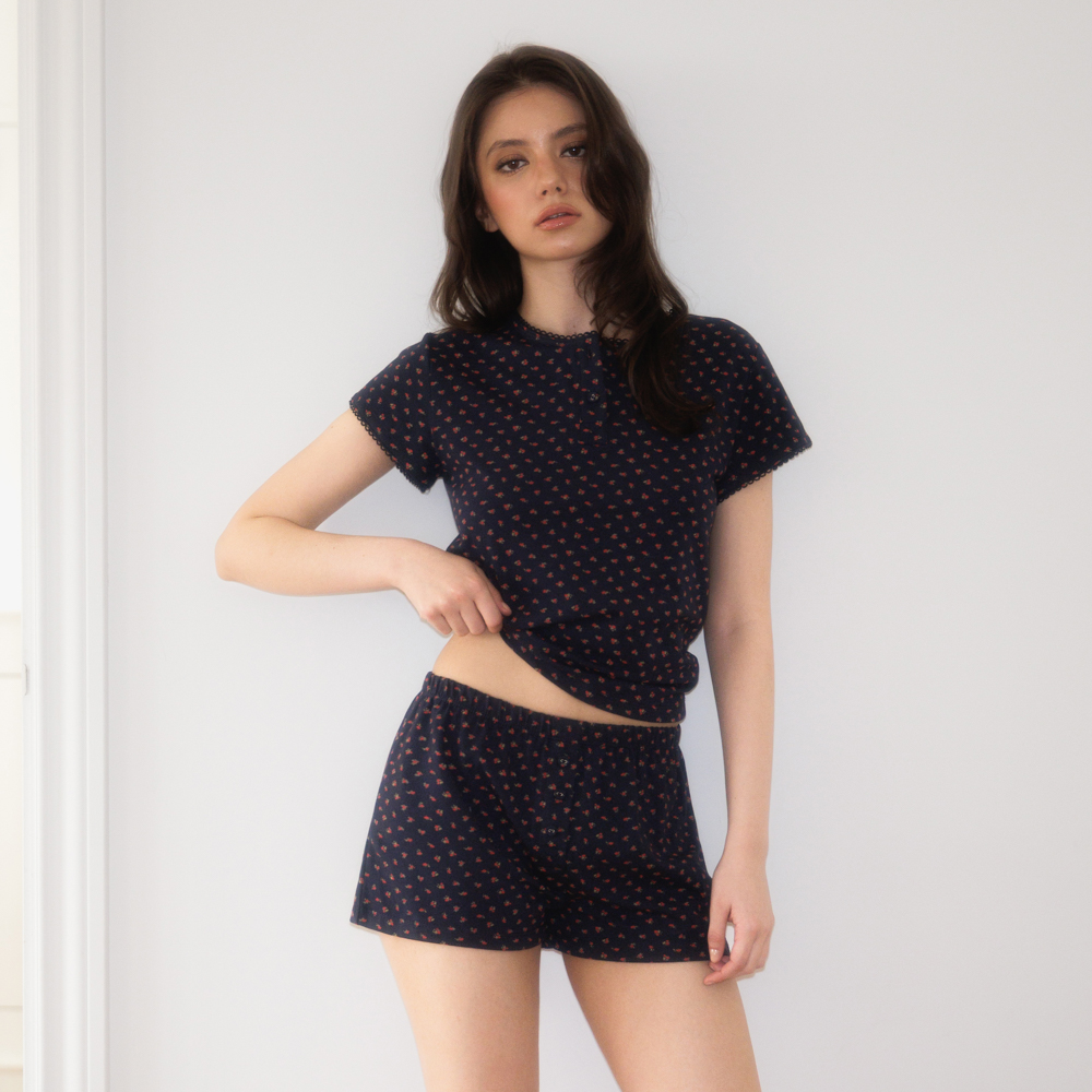 로제프란츠 로즈 앤 베리 라운지 쇼츠 로즈 네이비(Rosefrantz Rose & Berry Lounge Shorts [Rose Navy]) - 4