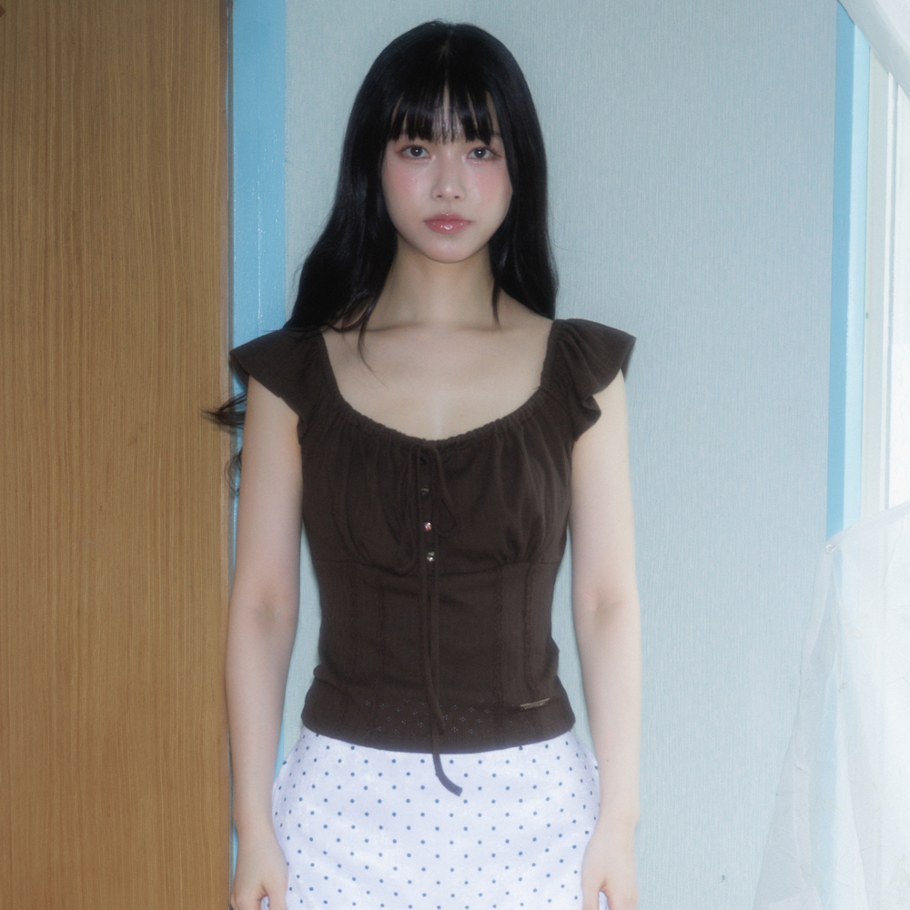 로제프란츠 리본 셔링 슬리브리스 브라운(Rosefrantz Ribbon Shirring Sleeveless [Brown]) - 2