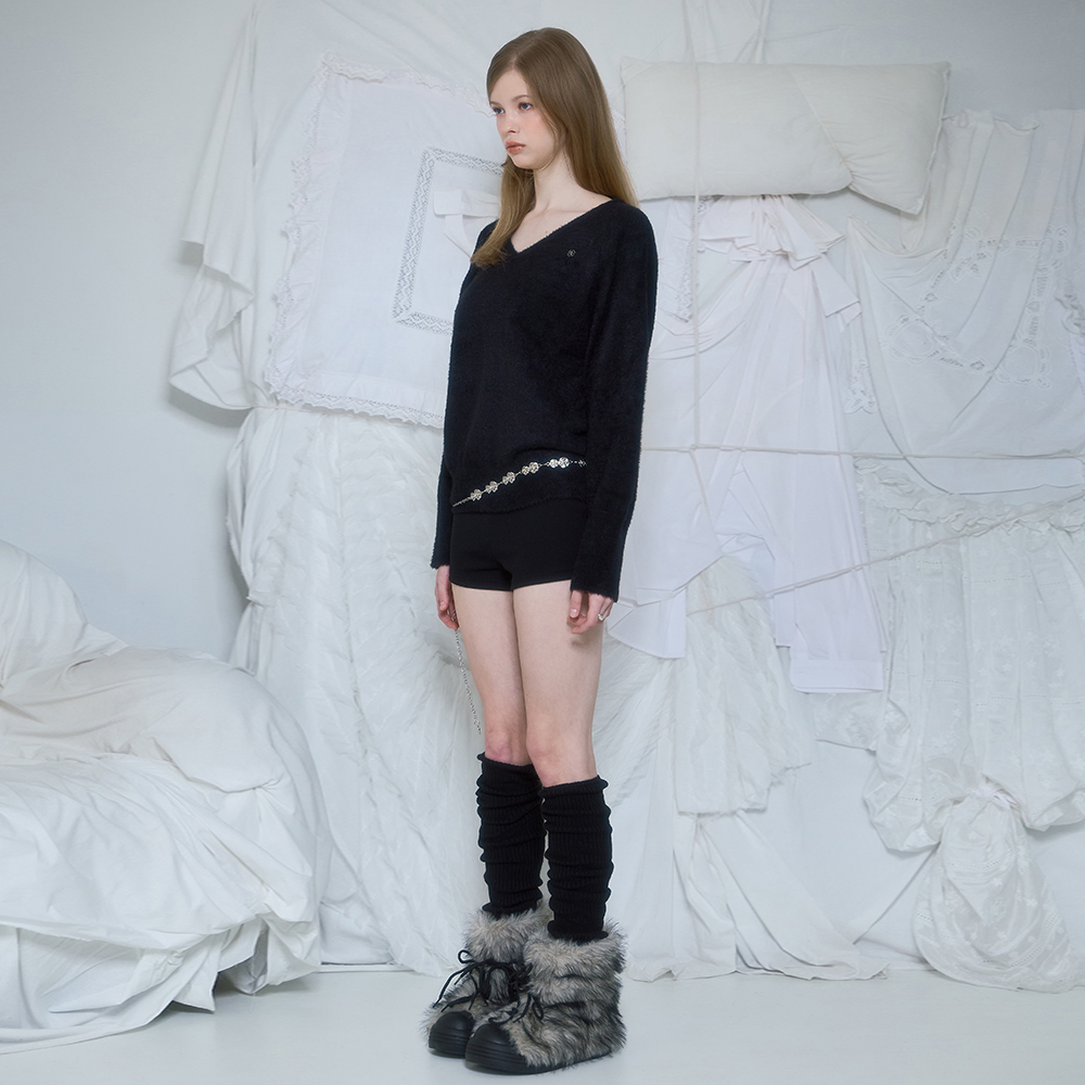 로제프란츠 퍼 브이넥 니트 블랙(Rosefrantz Fur V-neck Knit [Black]) - 3