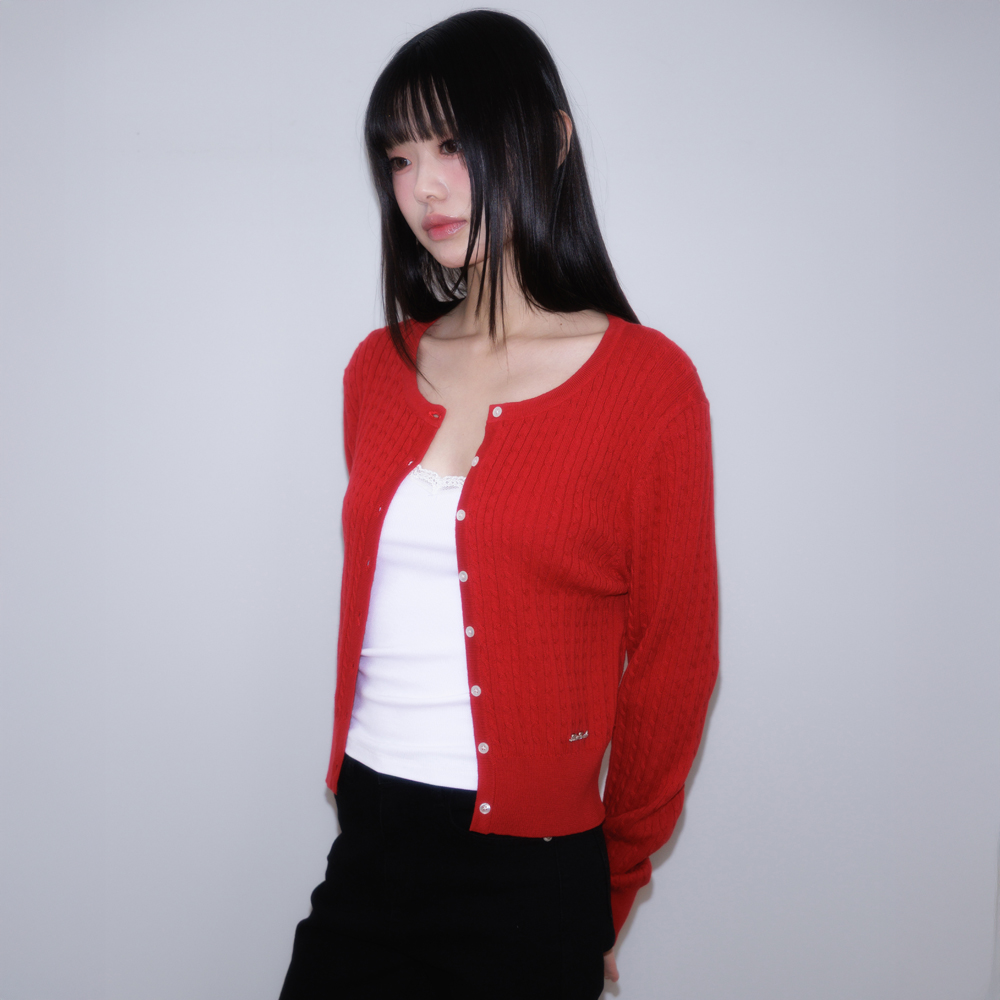 로제프란츠 케이블 니트 베이직 가디건 로즈 레드(Rosefrantz Cable Knit Basic Cardigan [Rose Red]) - 2