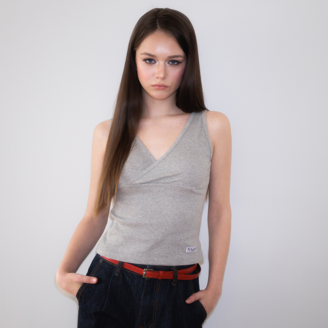 로제프란츠 랩 브이넥 슬리브리스 그레이(Rosefrantz Wrap V-neck sleeveless [Gray]) - 5