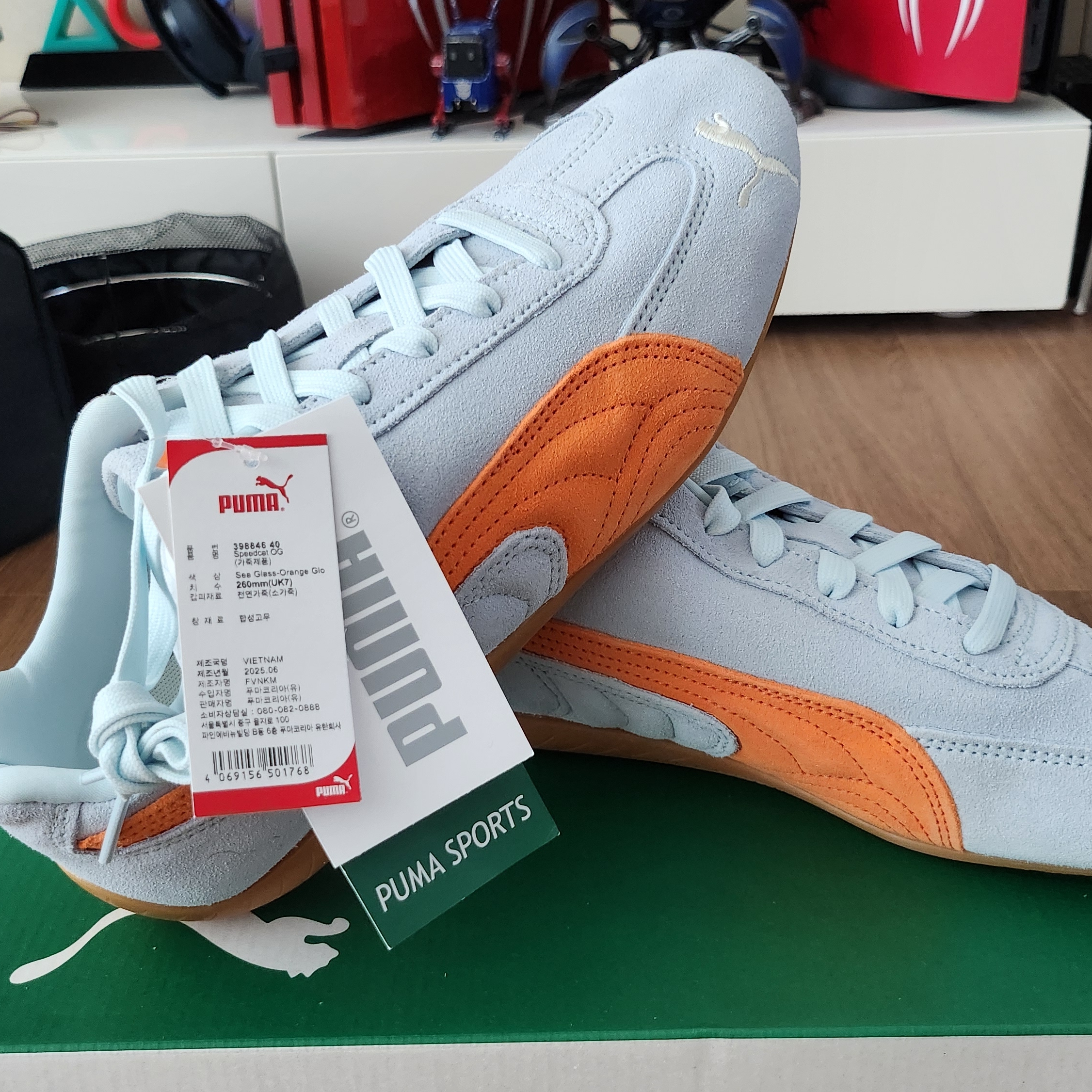 Puma Speedcat OG Sea Glass Orange Glo 착용 스타일 - 1
