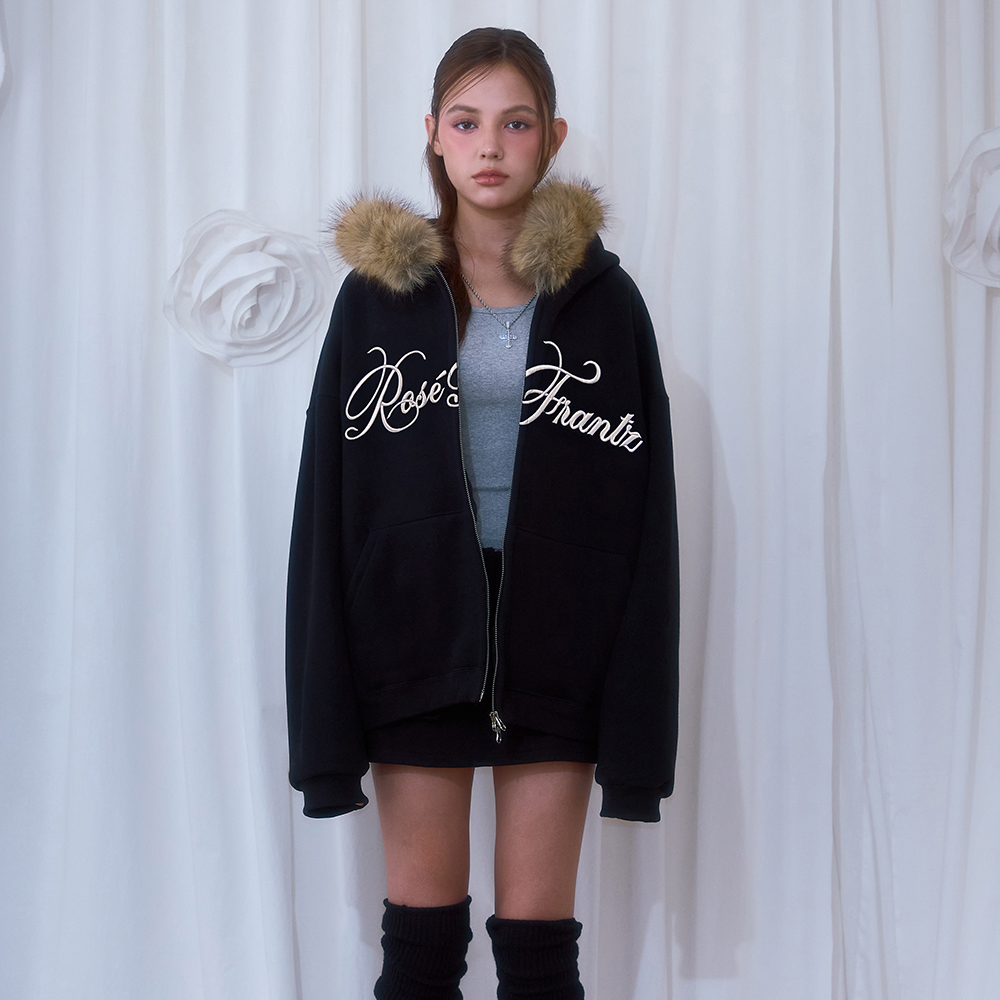 로제프란츠 퍼 오버핏 레터링 후드 집업 블랙(Rosefrantz Fur Overfit Lettering Hood Zip-up [Black]) - 2