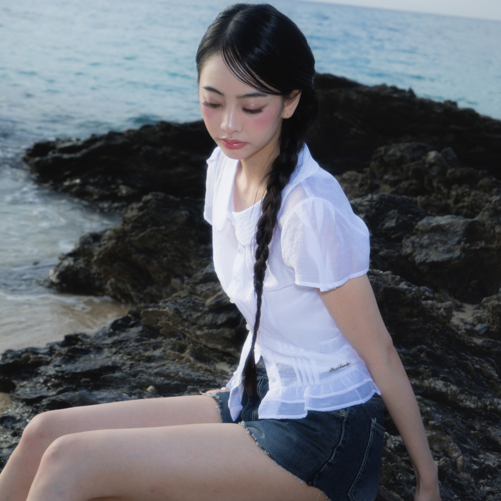 로제프란츠 시스루 플리츠 반팔 블라우스 아이보리(Rosefrantz See-through Pleat Short Sleeved Blouse [Ivory]) - 6