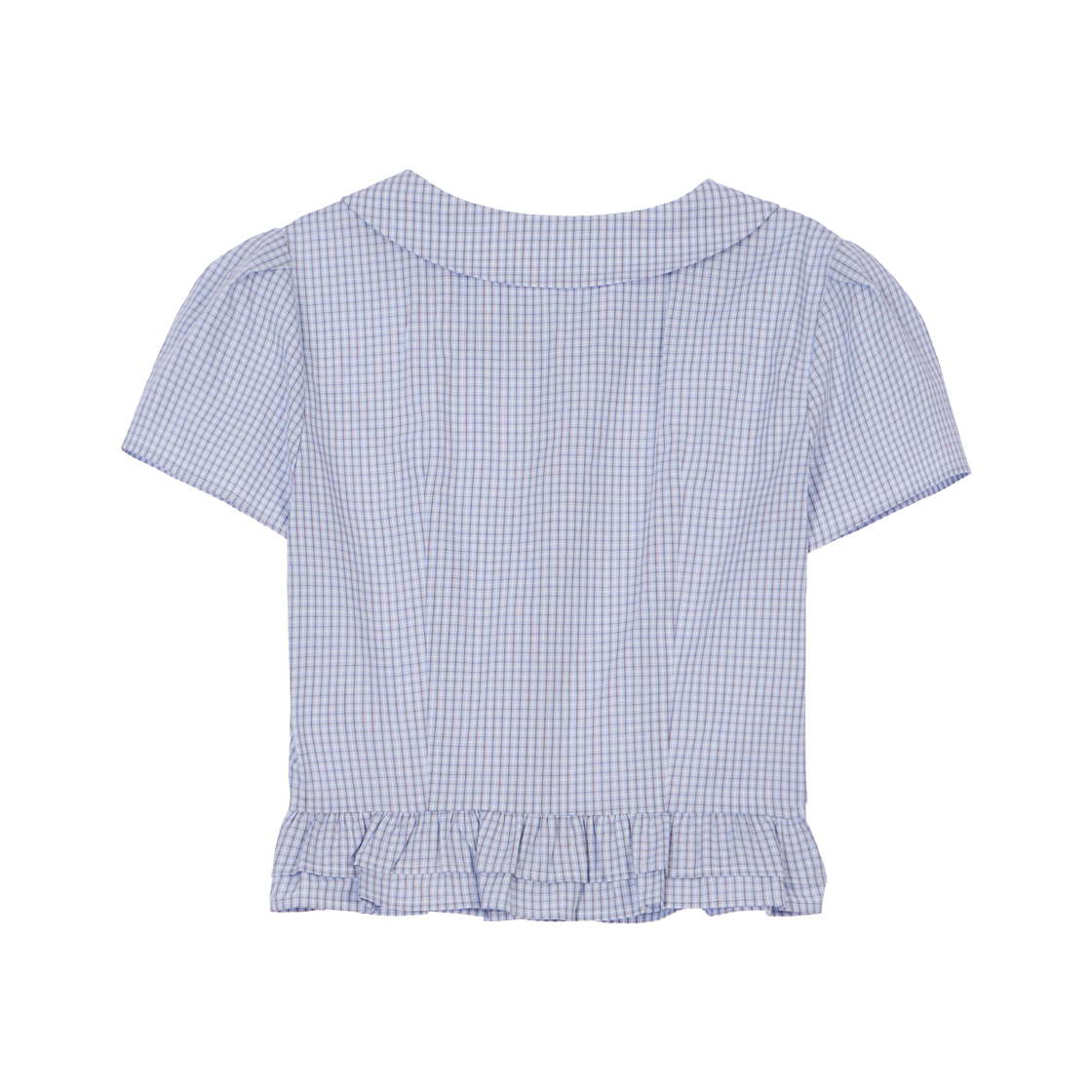 로제프란츠퍼프 슬리브 페플럼 체크 블라우스 스카이블루(Rosefrantz Puff Sleeve Peplum Check Blouse [Sky Blue]) - 2