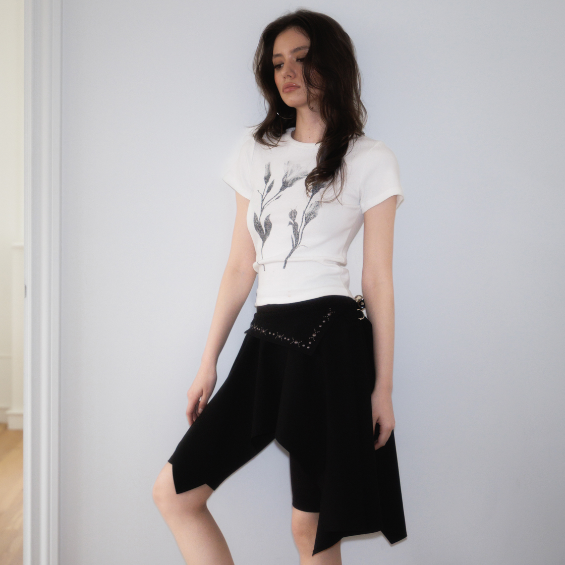 로제프란츠 스터드 언밸런스 플레어 스커트 블랙(Rosefrantz Stud unbalance Flare Skirt [Black]) - 5