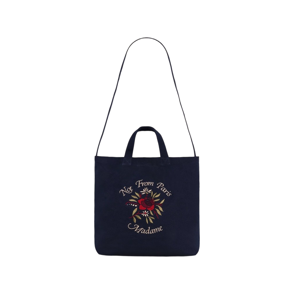 AC195-CO277-NY Drole de Monsieur Rose Slogan Tote Bag Navy