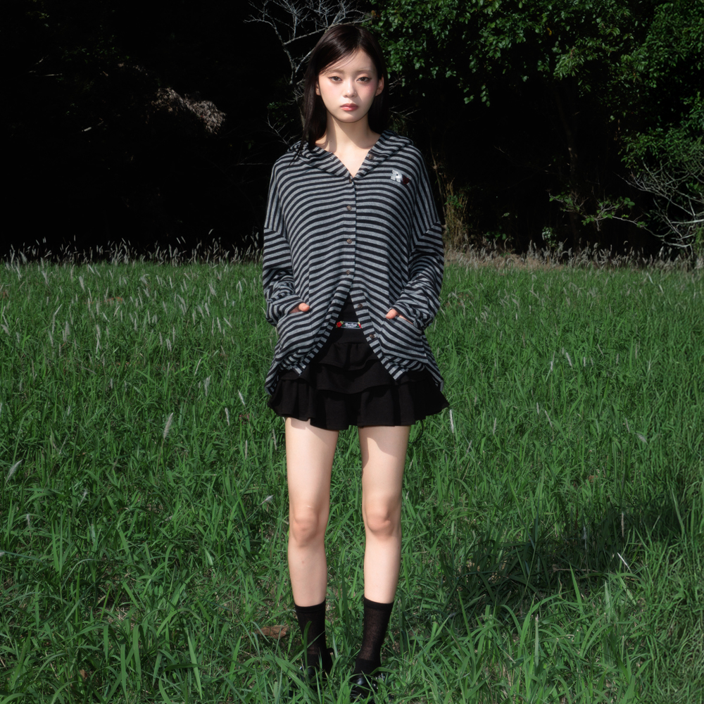 로제프란츠 스트라이프 하트 후드 가디건 블랙(Rosefrantz Stripe Heart Hood Cardigan [Black]) - 4