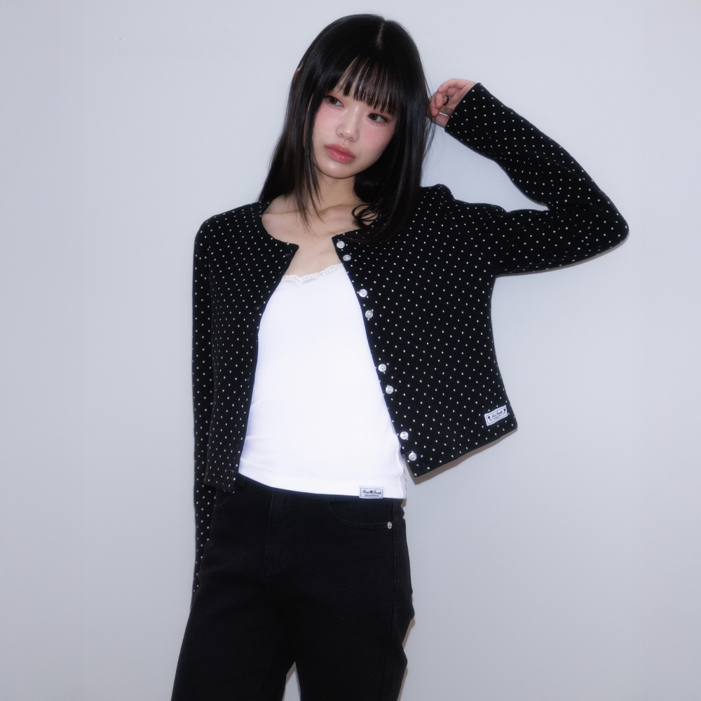 로제프란츠 도트 버튼 포인트 가디건 블랙(Rosefrantz Dot Button Point Cardigan [Black]) - 5