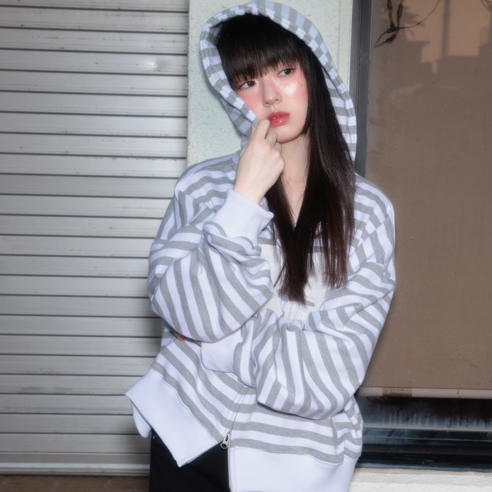 로제프란츠 패치 스트라이프 후드 집업 아이보리(Rosefrantz Patch Stripe Hood Zip-Up [Ivory]) - 2
