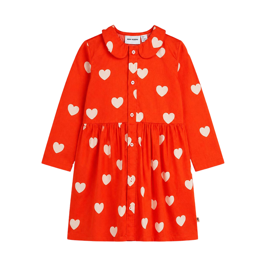 (키즈) 미니 로디니 하트 우븐 롱슬리브 드레스 레드((Kids) Mini Rodini Hearts Woven Long Sleeve Dress Red)