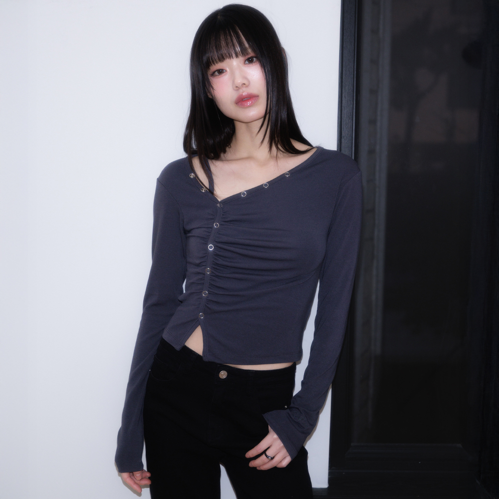 로제프란츠 언밸런스 셔링 롱슬리브 차콜(Rosefrantz Unbalanced Shirring Long Sleeve [Charcoal]) - 6
