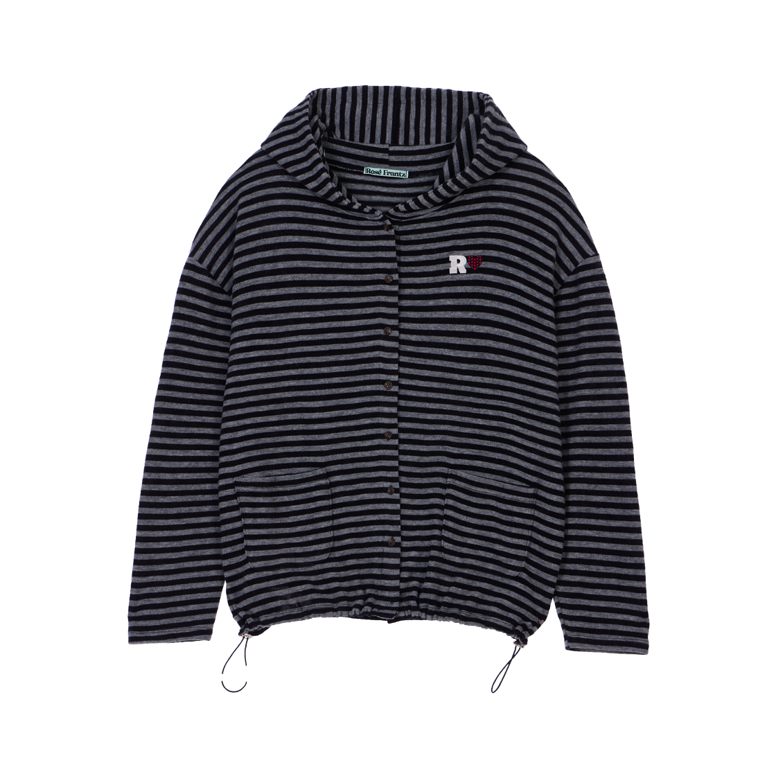 RS26CZP102BLK Rosefrantz Stripe Heart Hood Cardigan [Black]