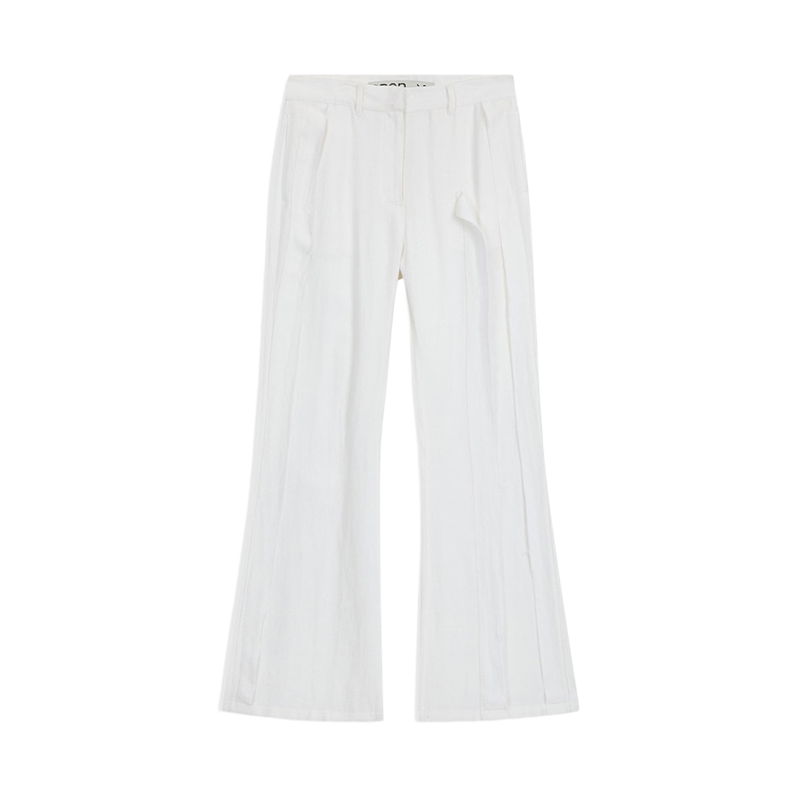 (W) 오픈 Yy 리넨 패널드 로우컷 팬츠 화이트((W) Open Yy Linen Panelled Raw Cut Pants White)