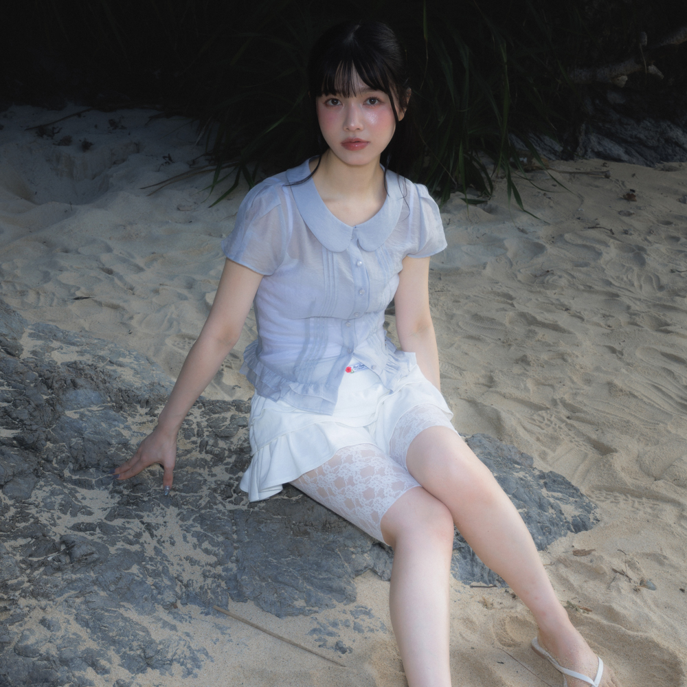 로제프란츠 시스루 플리츠 반팔 블라우스 스카이 블루(Rosefrantz See-through Pleat Short Sleeved Blouse [Sky Blue]) - 2