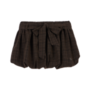 Rosefrantz Balloon Check Belted Miniskirt [Brown]