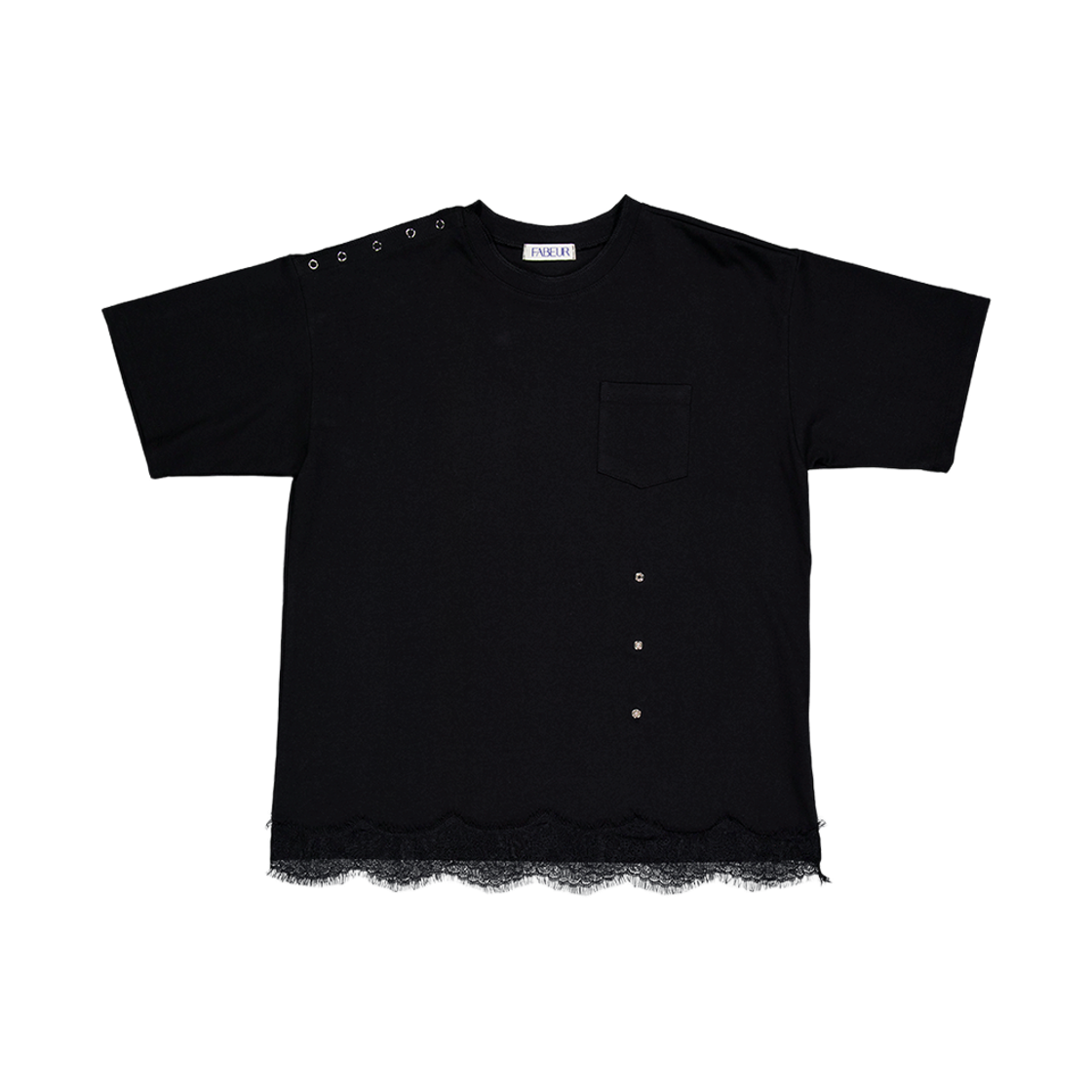 파버 스냅 디테일 레이스 티셔츠 블랙(FABEUR Snap Detail Lace T-Shirt Black) - 2