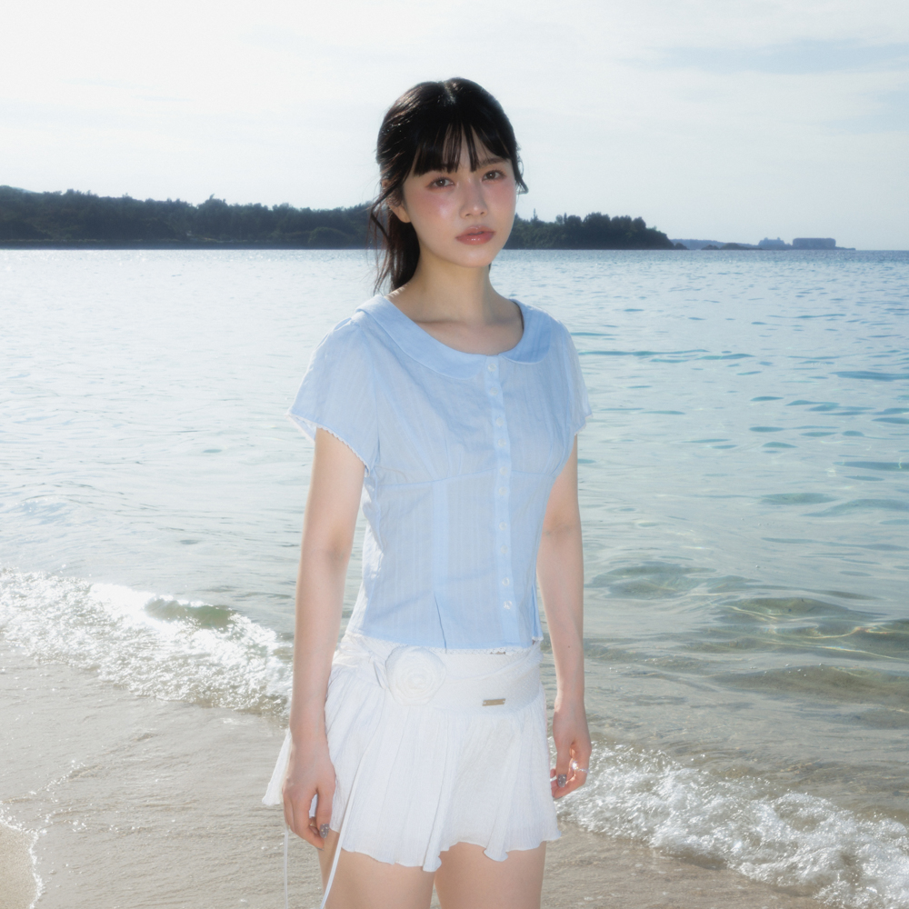 로제프란츠 라운드 카라 반팔 블라우스 스카이 블루(Rosefrantz Round Collar Short Sleeve Blouse [Sky Blue]) - 3