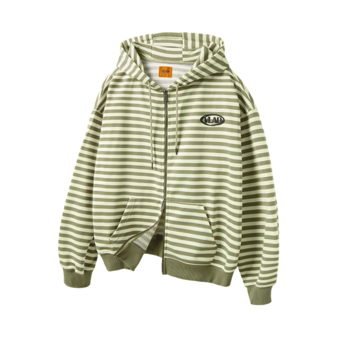 디미트리블랙 VLAD 스트라이프 로고 후드 집업 카키 오트밀(Dimitri Black VLAD Stripe Logo Hooded Zip Up Khaki Oatmeal)