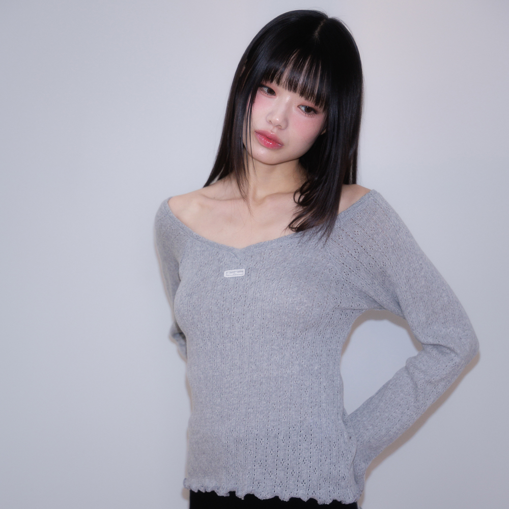 로제프란츠 레이스 라벨 브이넥 롱슬리브 그레이(Rosefrantz Lace Label V-Neck Long Sleeve [Gray]) - 2
