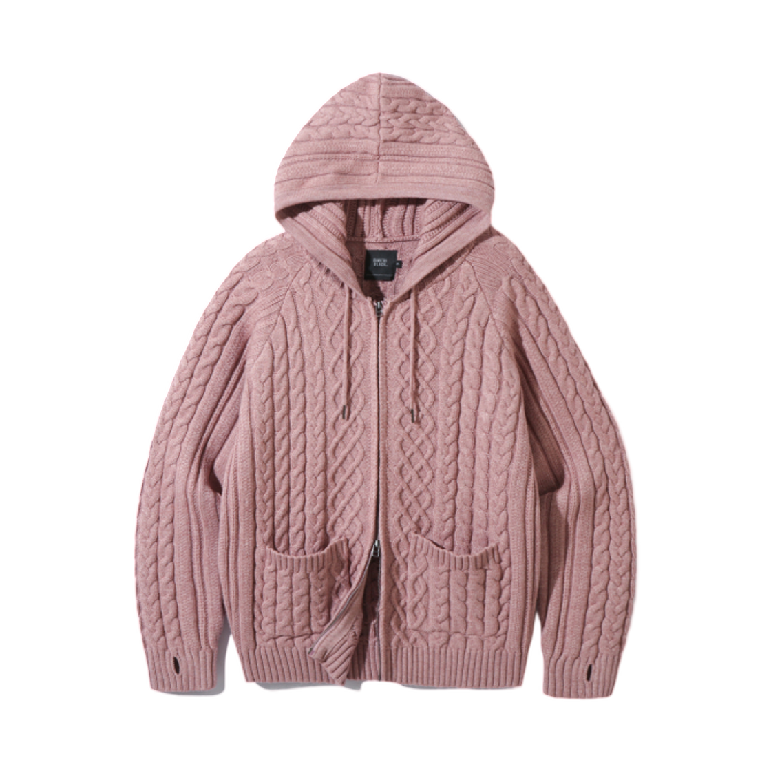 디미트리블랙 투웨이 헤비 웨이트 케이블 니트 후드 집업 더스티 핑크(Dimitri Black 2Way Heavy Weight Cable Knit Hooded Zip Up Dusty Pink)