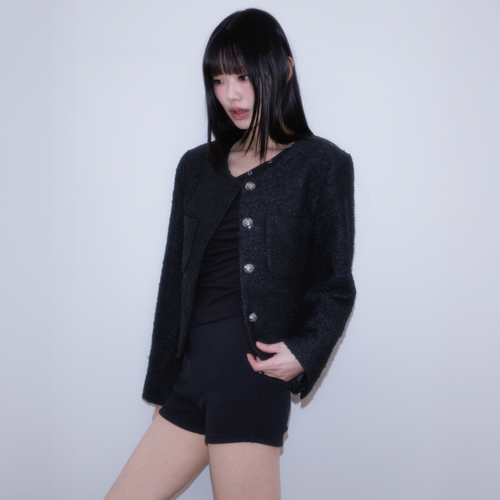 로제프란츠 클래식 버튼 크롭 트위드 자켓 블랙(Rosefrantz Classic Button Crop Tweed Jacket [Black]) - 6