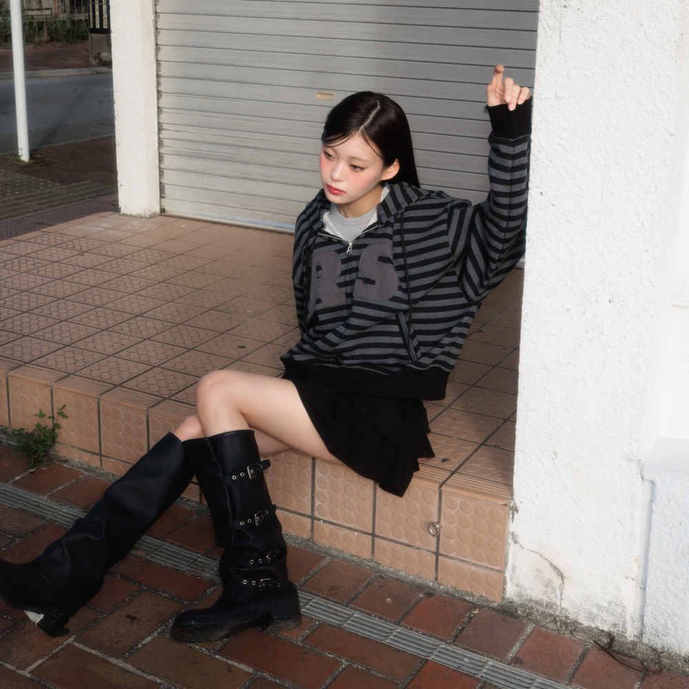 로제프란츠 패치 스트라이프 후드 집업 블랙(Rosefrantz Patch Stripe Hood Zip-Up [Black]) - 5