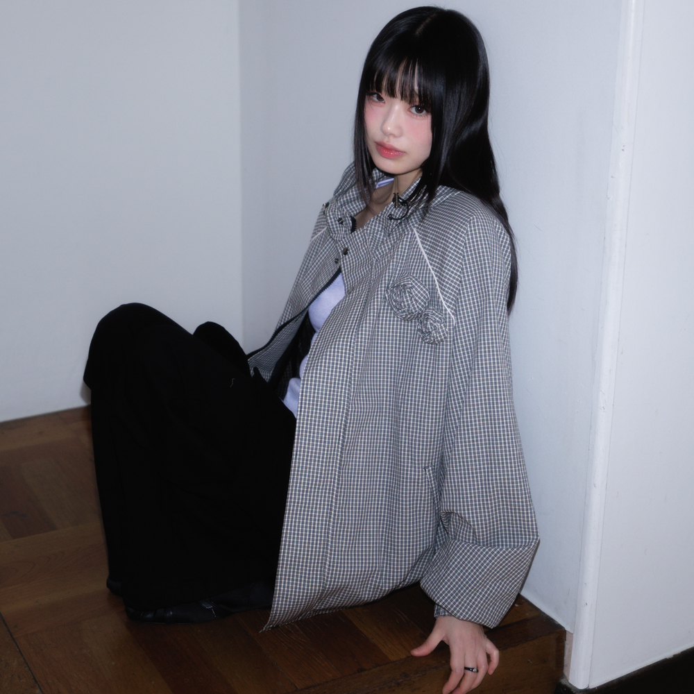 로제프란츠 로즈 코사지 체크 윈드브레이커 블랙(Rosefrantz Rose Corsage Check Windbreaker [Black]) - 6