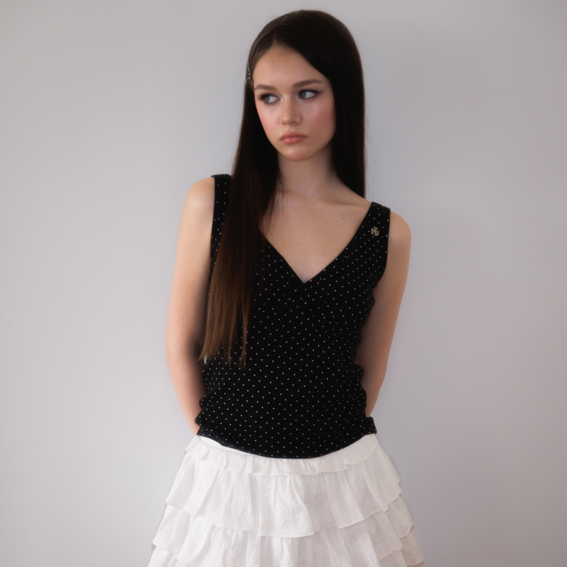 로제프란츠 도트 브이넥 레이어드 슬리브리스 블랙(Rosefrantz Dot V-neck Layered Sleeveless [Black]) - 5