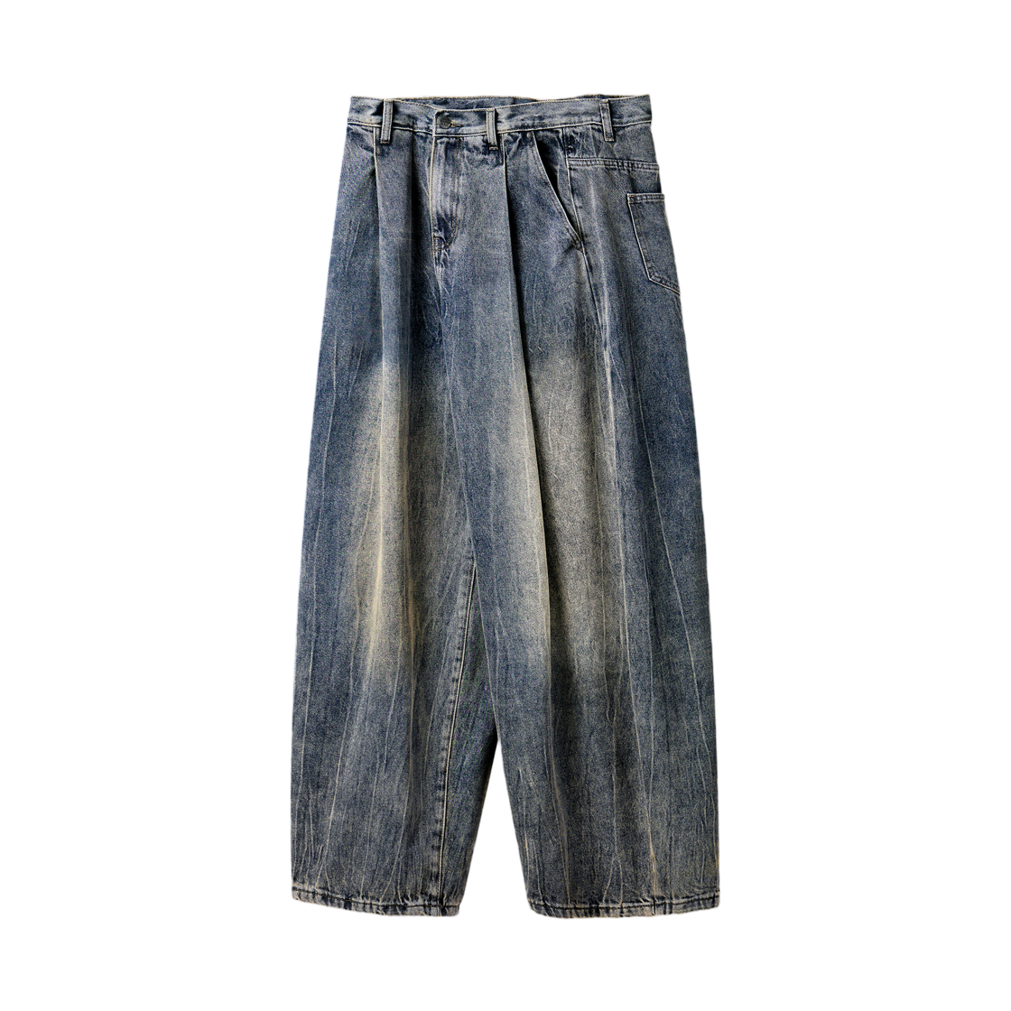 DBE7DP01DI Dimitri Black One Tuck Curved Crease Washing Wide Denim Pants Dust Indigo