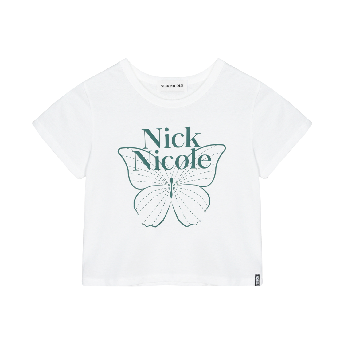 닉앤니콜 버터플라이 시그니처 크롭 탑 화이트 그린(NICK&NICOLE Butterfly Signature Crop Top White Green)