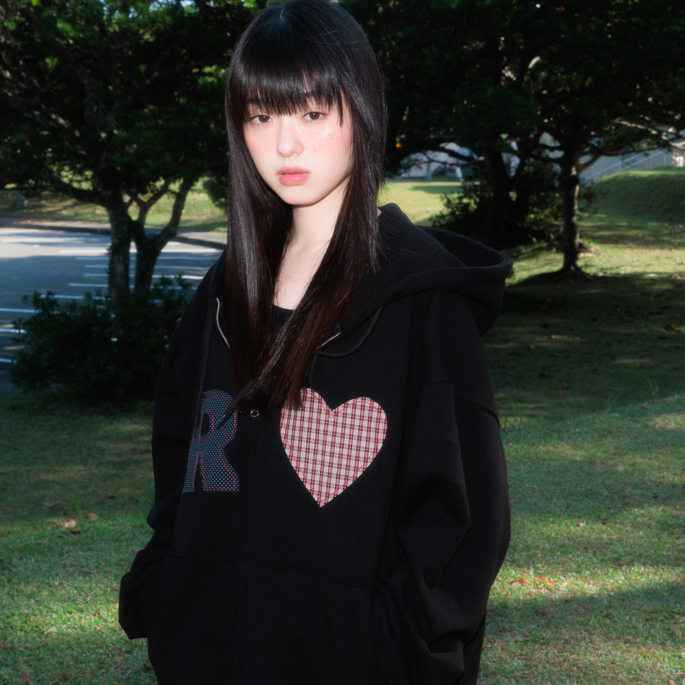 로제프란츠 하트 체크 오버핏 후드 집업 블랙(Rosefrantz Heart Check Overfit Hood Zip-Up [Black]) - 2