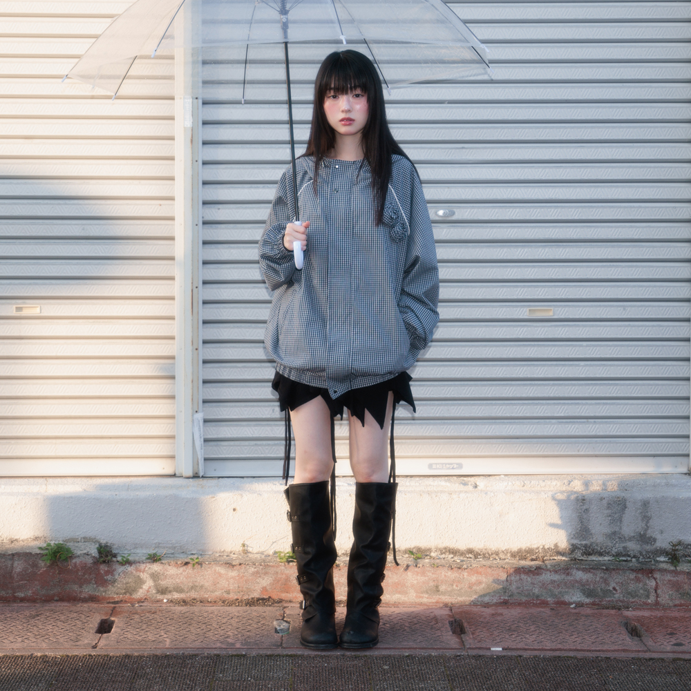 로제프란츠 로즈 코사지 체크 윈드브레이커 네이비(Rosefrantz Rose Corsage Check Windbreaker [Navy]) - 5