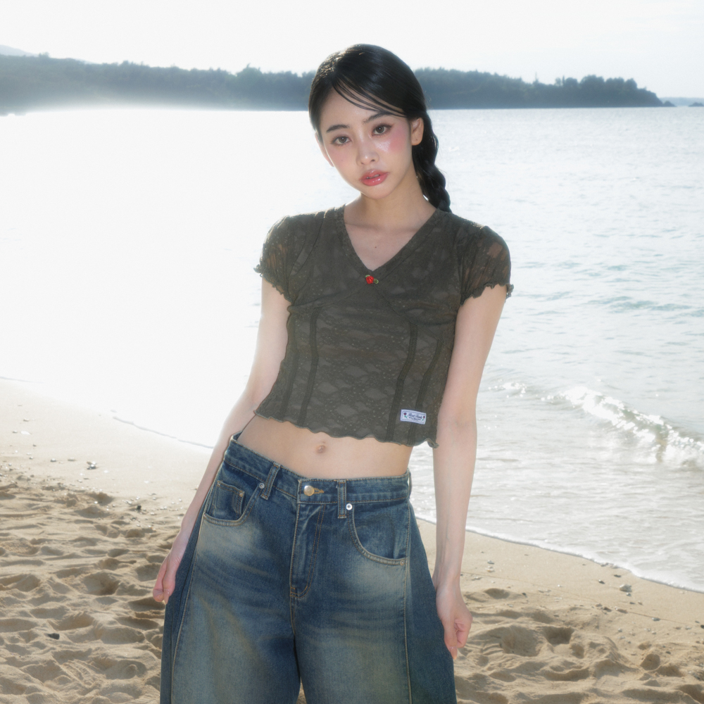 로제프란츠 로즈 레이스 슬림 티셔츠 카키(Rosefrantz Rose Lace Slim T-shirt [Khaki]) - 2
