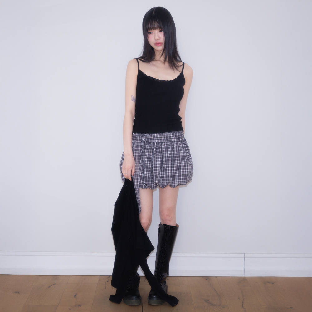 로제프란츠 벌룬 체크 벨트 미니스커트 블랙(Rosefrantz Balloon Check Belted Miniskirt [Black]) - 6