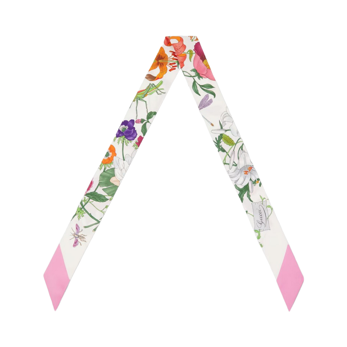 (W) 구찌 프린티드 실크 트윌 리본 화이트 핑크((W) Gucci Printed Silk Twill Ribbon White Pink) - 2