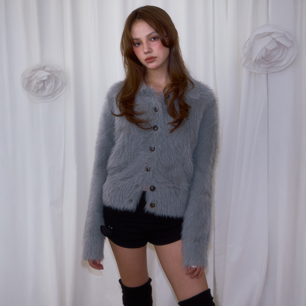 로제프란츠 퍼 카라 버튼 가디건 그레이(Rosefrantz Fur Collar Button Cardigan [Gray]) - 4