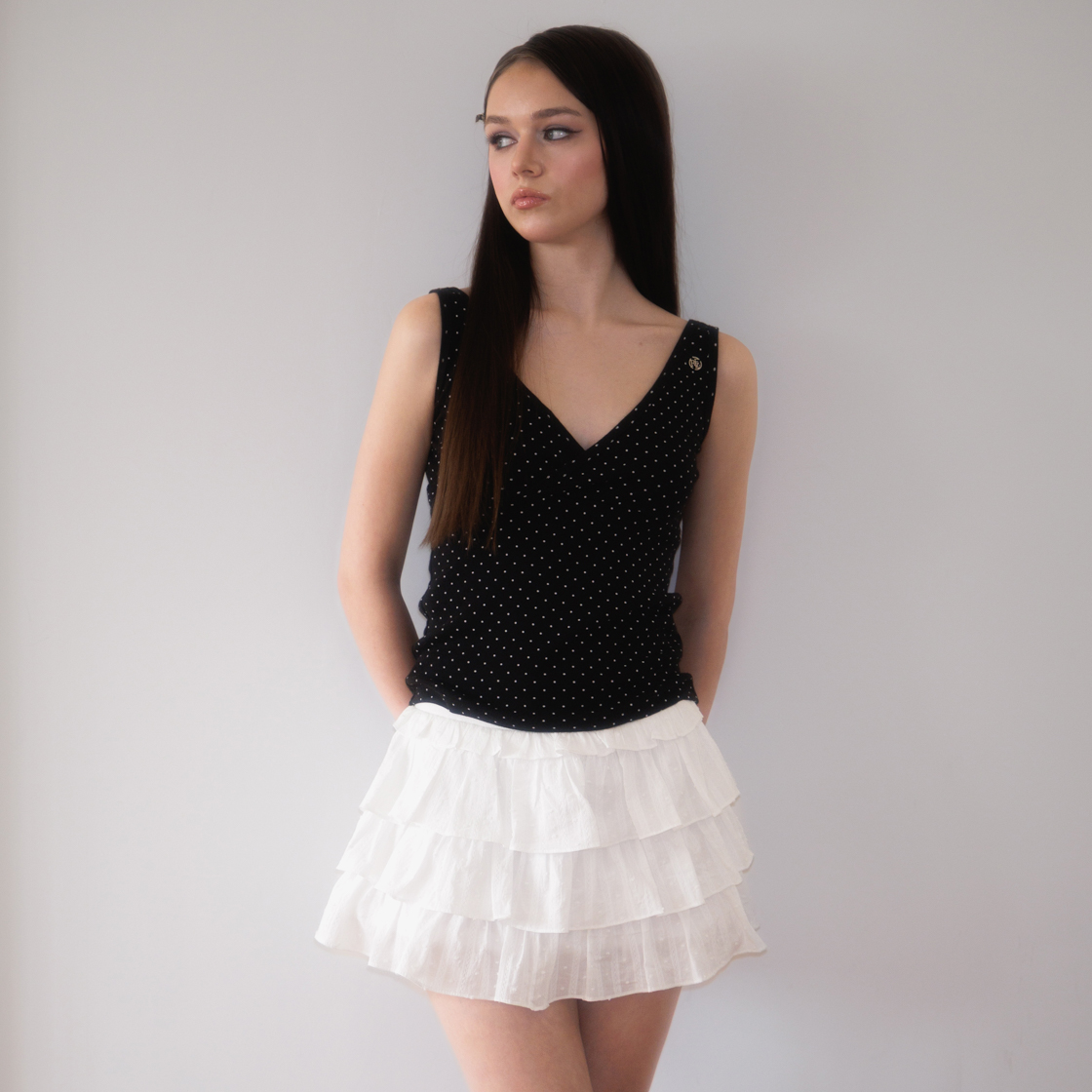 로제프란츠 도트 브이넥 레이어드 슬리브리스 블랙(Rosefrantz Dot V-neck Layered Sleeveless [Black]) - 4