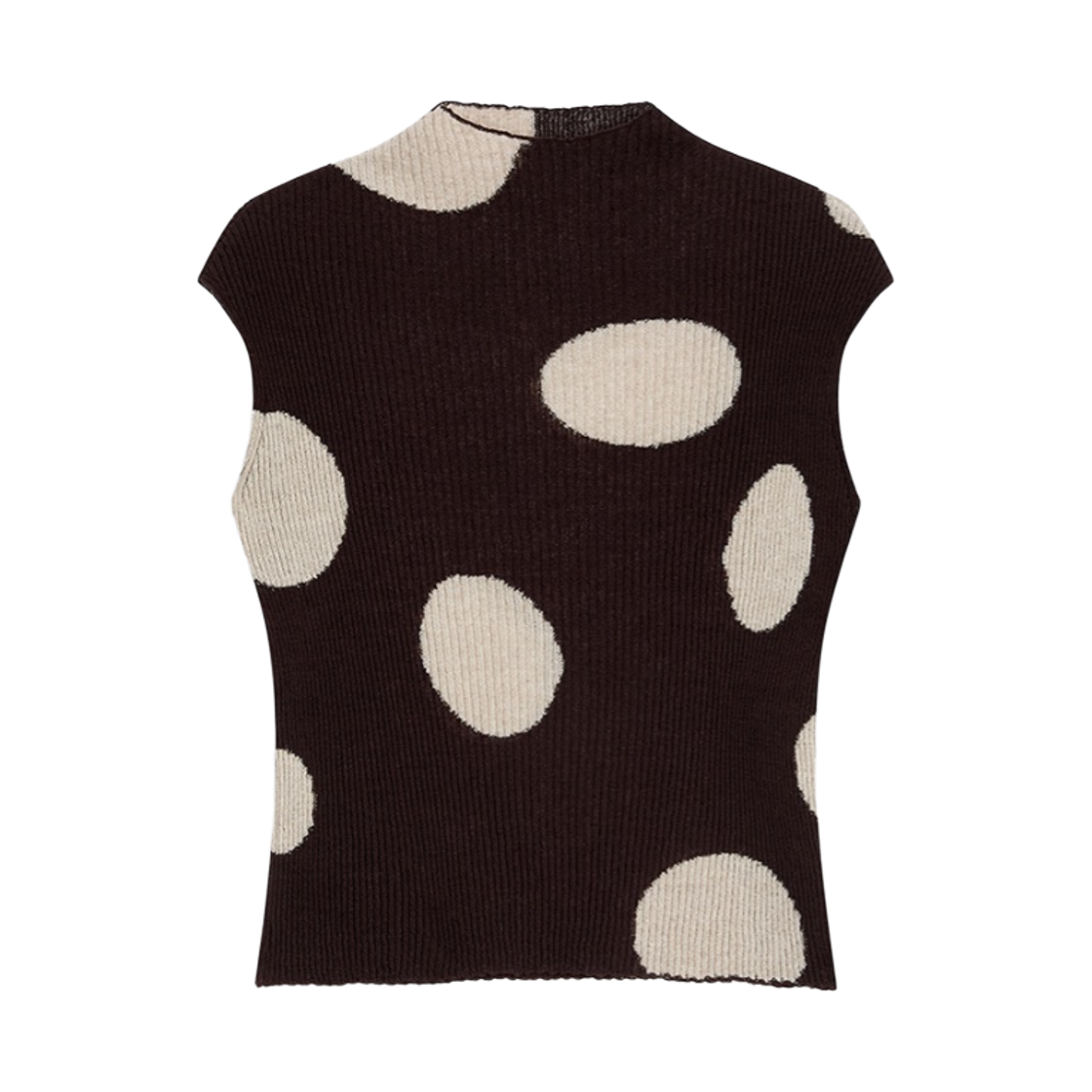 (W) 오픈 Yy 립드 도트 탑 브라운((W) Open Yy Ribbed Dot Top Brown)