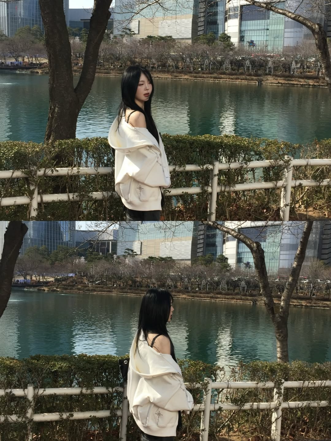VOONT Stud Line Hood Zip-Up (IVORY) 착용 스타일 - 7