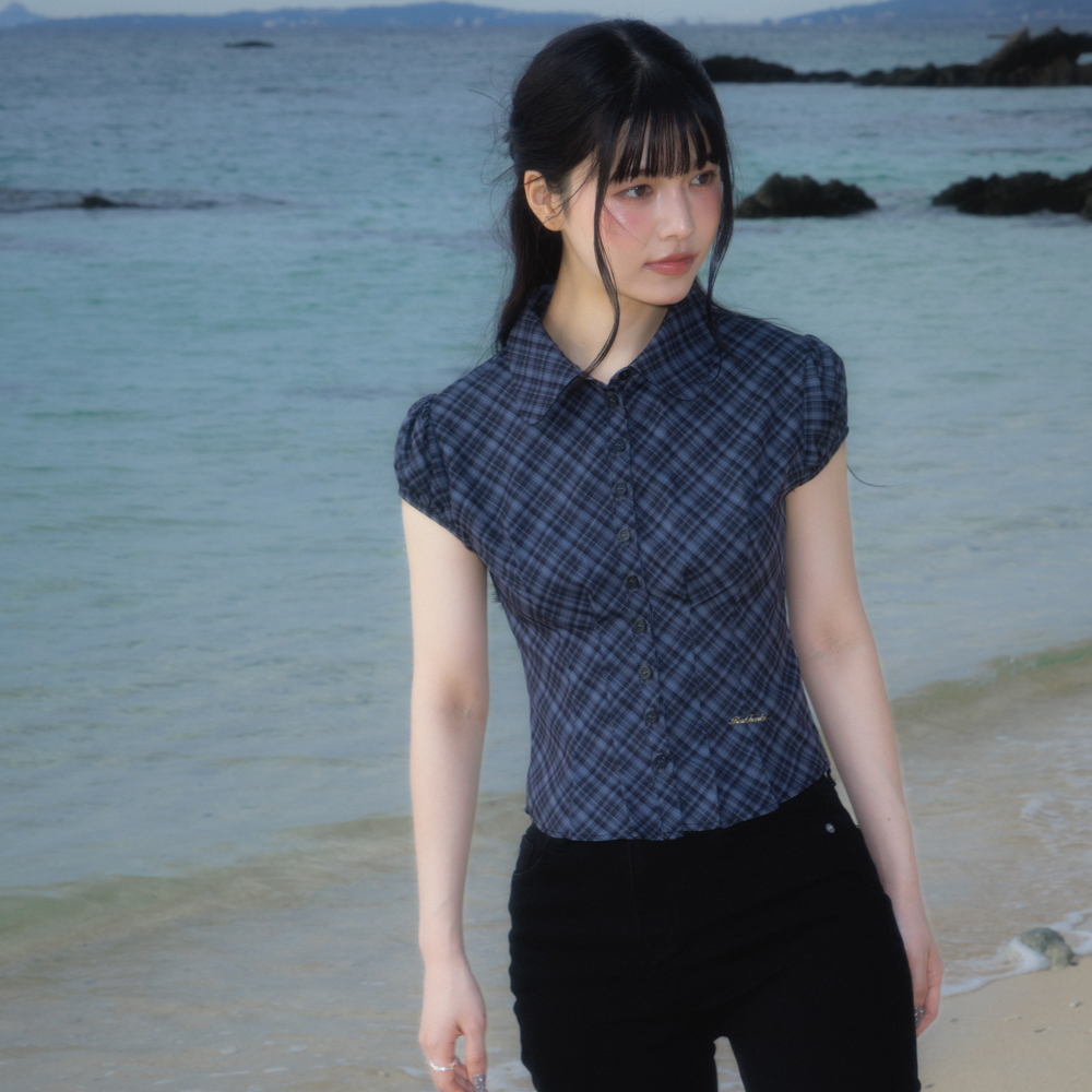 로제프란츠 체크 퍼프 반팔 블라우스 블랙(Rosefrantz Check Puff Short Sleeve Blouse [Black]) - 4