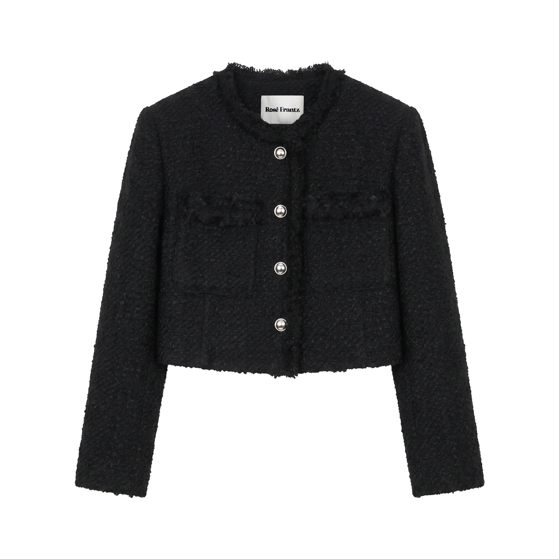 RS25HJK104BLK Rosefrantz Fringe Crop Tweed Jacket [Black]