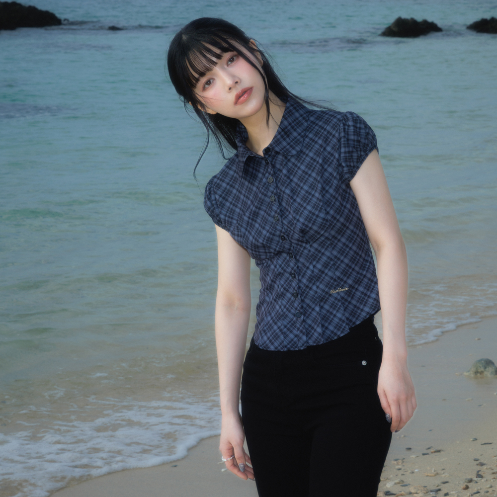 로제프란츠 체크 퍼프 반팔 블라우스 블랙(Rosefrantz Check Puff Short Sleeve Blouse [Black]) - 3