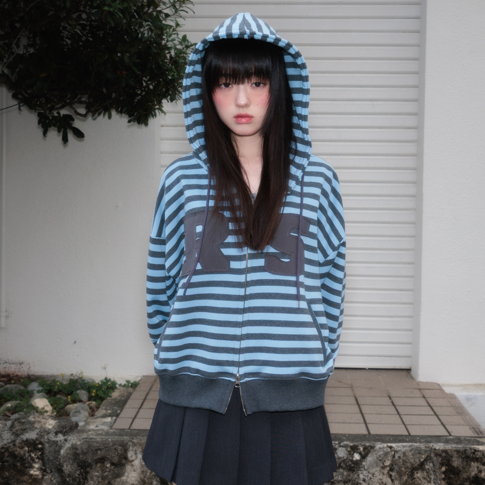 로제프란츠 패치 스트라이프 후드 집업 스카이 블루(Rosefrantz Patch Stripe Hood Zip-Up [Sky Blue]) - 2